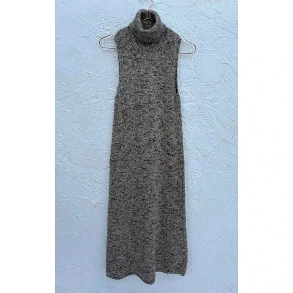 Zara Womens Bloggers Favorite High Collar Knitted Dress Brown Sz Small to Medium - Picture 15 of 16